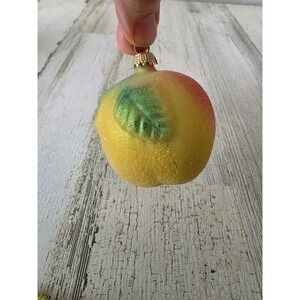 Vintage Germany sugared peach fruit ornament glitter yellow orange Xmas tree